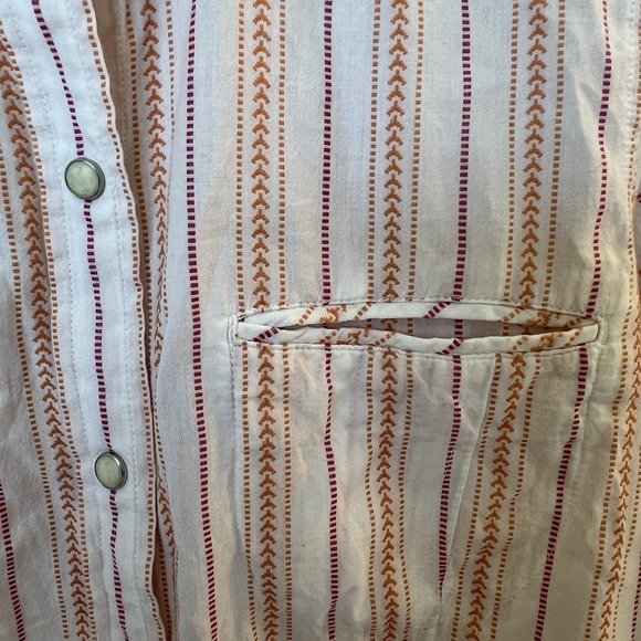 The North Face Women Small White Orange Striped Snap Front Roll Tab Sleeve Shirt - Picture 3 of 10